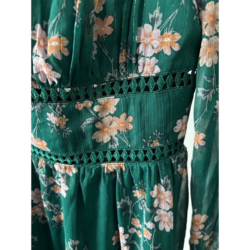 Peasant Top XL Floral Cottagecore Sheer Sleeves Crochet Smock Waist Boho Fairy - Picture 13 of 16